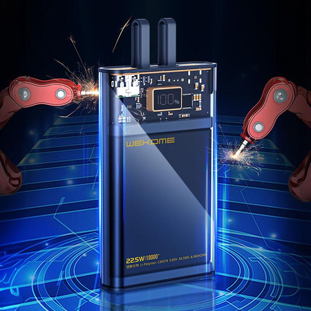 WEKOME WP-323 Vanguard sorozat - Power bank 10000 mAh Super Charging integrált USB-C és Lightning PD 20W + QC 22.5W kábel (fekete / átlátszó)