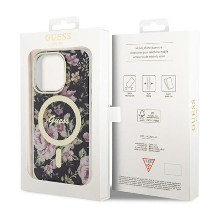 Guess Flower MagSafe - iPhone 14 Pro Case (Black)