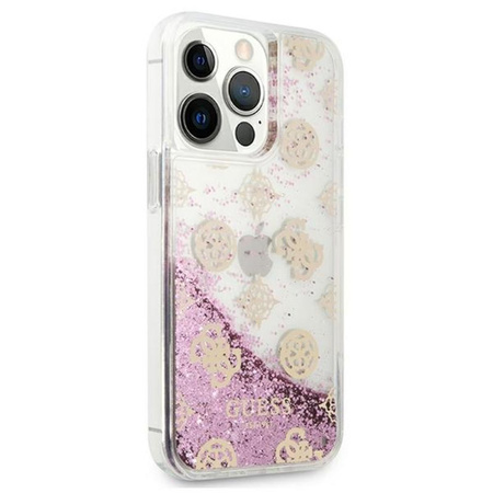 Guess Peony Liquid Glitter - pouzdro pro iPhone 13 Pro (růžové)