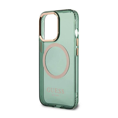 Guess Gold Outline Translucent MagSafe - Etui iPhone 13 Pro Max (zielony)