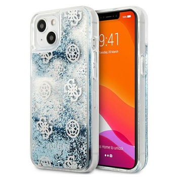 Guess Peony Liquid Glitter - pouzdro pro iPhone 13 (modré)
