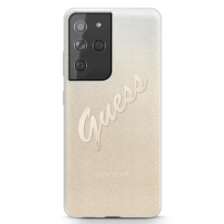 Guess Glitter Gradient Script - Samsung Galaxy S21 Ultra Case (Gold)