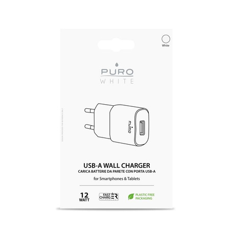 PURO White Mini Travel Fast Charger - USB-A 12 W 2.4 A Fast Charger (white)