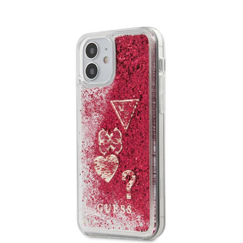 Guess Liquid Glitter Charms - Coque pour iPhone 12 Mini (Framboise)
