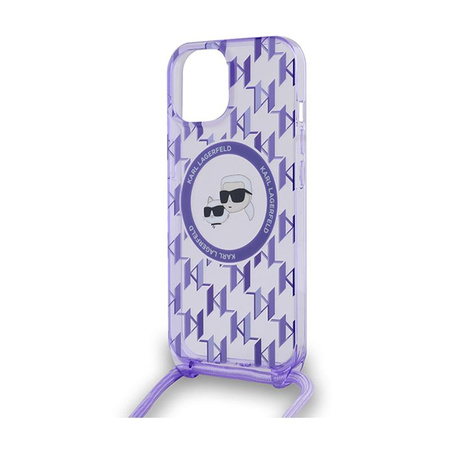 Karl Lagerfeld IML Crossbody Monogram Karl & Choupette Head MagSafe - pouzdro na iPhone 15 / 14 / 13 (fialové)
