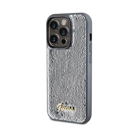 Guess Paillettenschrift Metall - iPhone 14 Pro Max Tasche (Silber)
