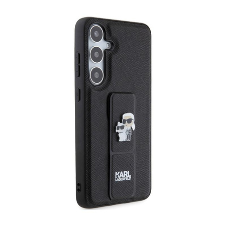 Karl Lagerfeld Gripstand Saffiano Karl & Choupette Pins - Samsung Galaxy S24 Hülle (schwarz)