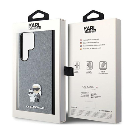 Karl Lagerfeld Saffiano Karl & Choupette Metal Pin - Case for Samsung Galaxy S24 Ultra (grey)