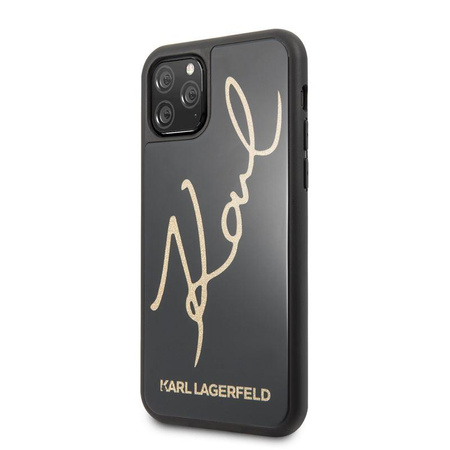 Karl Lagerfeld Double Layers Tempered Glass Glitter Signature Case - pouzdro pro iPhone 11 Pro (černé)