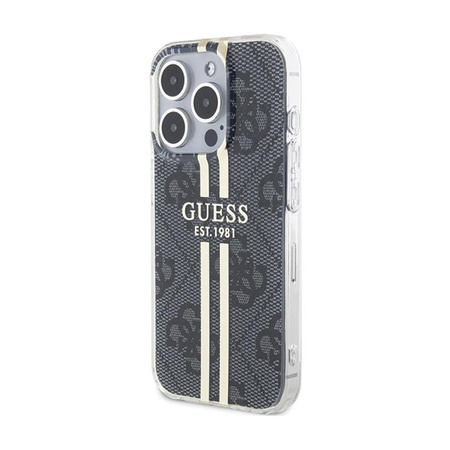 Guess IML 4G Gold Stripe - Hülle für iPhone 15 Pro (Schwarz)