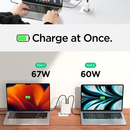 Spigen ArcStation Pro GaN-1402 - Chargeur de courant 2x USB-C 140W (Blanc)