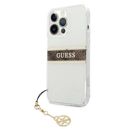 Guess 4G csíkos barna charm - iPhone 13 Pro tok (átlátszó)
