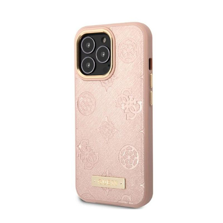 Guess Peony Logo Plate MagSafe - pouzdro pro iPhone 13 Pro Max (růžové)