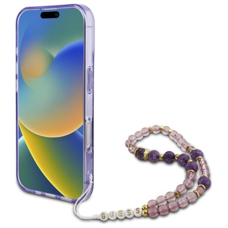 Guess IML Blumen mit Perle Riemen MagSafe - iPhone 16 Plus Fall (lila)