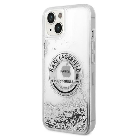 Karl Lagerfeld Liquid Glitter Round RSG Logo Case - pouzdro pro iPhone 14 Plus (stříbrné)