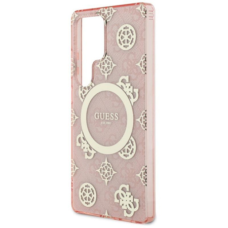 Guess 4G Background Gold Electroplated Peony Pattern MagSafe - Pouzdro pro Samsung Galaxy S25 Ultra (růžový)