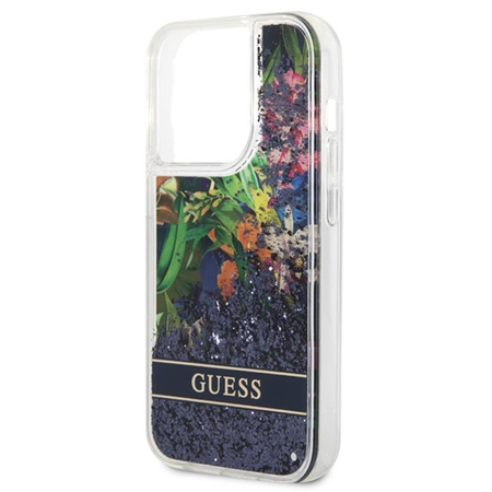 Guess Liquid Glitter Flower - Hülle für iPhone 14 Pro Max (Blau)