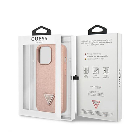Guess Saffiano Triangle Logo Tasche - iPhone 14 Pro Tasche (rosa)