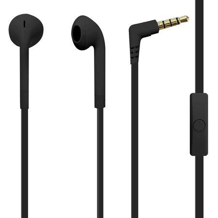 PURO ICON Stereo Earphones - Flat cable headphones with microphone and remote control (Black)