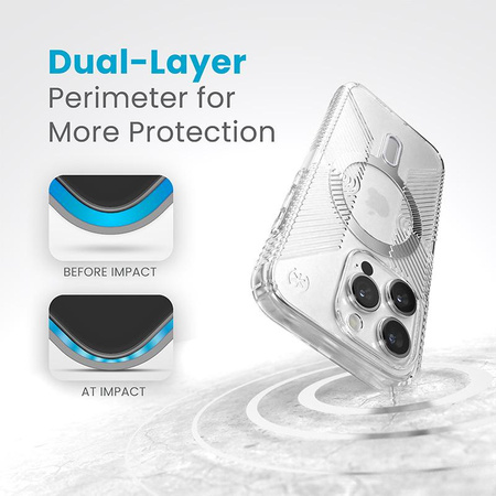 Speck Presidio Perfect-Clear Grip ClickLock & MagSafe - Case iPhone 15 Pro (Klar / Chrom-Finish / Serene Silber)
