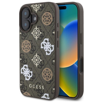 Guess Pivoine sur fond 4G Étui MagSafe pour iPhone 16 (marron)