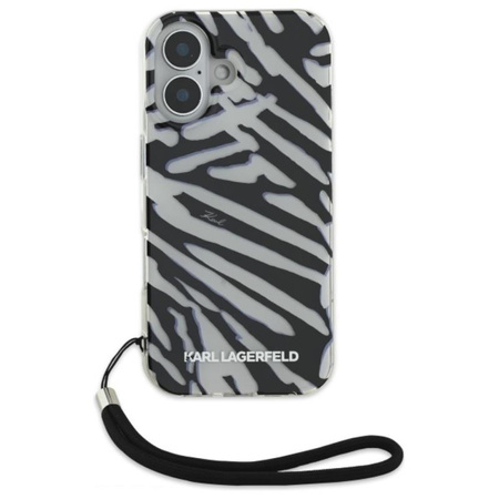 Karl Lagerfeld IML Zebramuster & Kordel - iPhone 16 Tasche (schwarz)