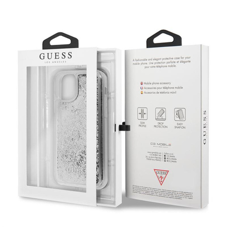 Guess Liquid Glitter Hearts - iPhone 11 Pro Tasche (silber)