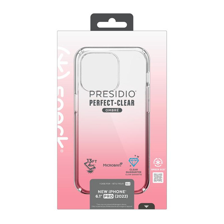 Speck Presidio Perfect-Clear + Ombre - Custodia per iPhone 14 Pro con rivestimento MICROBAN (Trasparente / Rosa Vintage Sbiadito)