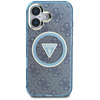 Guess IML Metal Glitter 4G Circle Triangle MagSafe - Pouzdro pro iPhone 16 (modrá)