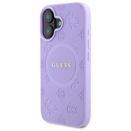 Guess Saffiano Peony Classic Logo MagSafe – Pouzdro pro iPhone 16 (fialové)