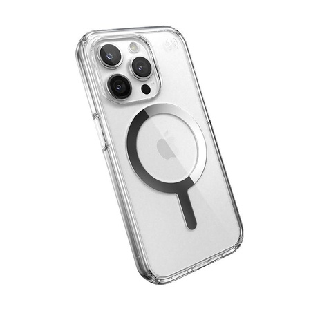 Speck Presidio Perfect-Clear MagSafe - iPhone 15 Pro Hülle (Transparent / Chrom-Finish / Serene Silver)