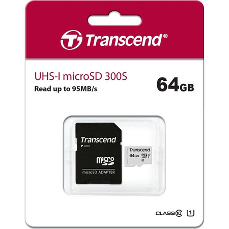 Transcend Memory microSDXC - 64 GB Class 10 UHS-I U1 Speicherkarte 95/25 MB/s mit Adapter