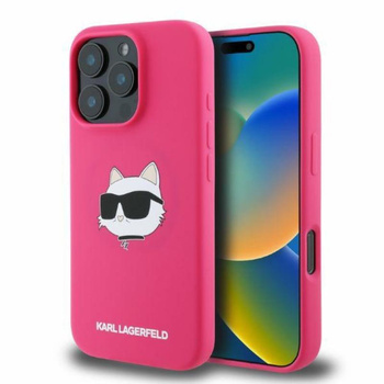 Karl Lagerfeld Silikonové pouzdro MagSafe s potiskem hlavy Choupette - iPhone 16 Pro Max (fuchsiová)