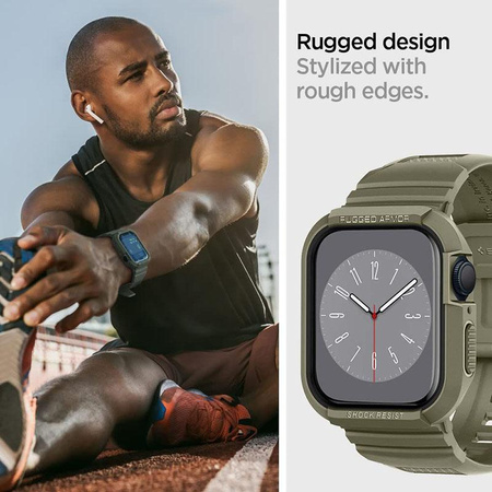Spigen Rugged Armor Pro - Bracelet avec étui pour Apple Watch 44/45 mm (Vintage Khaki)