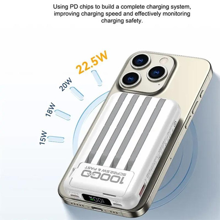 WEKOME WP-12 Tint Series - MagSafe 10000 mAh induction power bank with built-in USB-C / Lightning / Micro USB / USB-A cable (White)