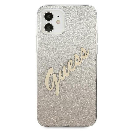 Guess Glitter Gradient Script - pouzdro pro iPhone 12 mini (zlaté)
