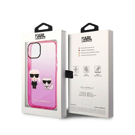 Karl Lagerfeld Gradient Ikonik Karl & Choupette - Hülle für iPhone 14 Plus (Pink)