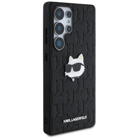 Karl Lagerfeld Leather Monogram Pin Logo Choupette Head - Hülle für Samsung Galaxy S25 Ultra (Schwarz)