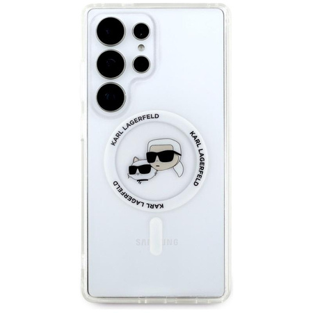 Karl Lagerfeld Button Karl & Choupette Heads Printed Logo MagSafe - Pouzdro pro Samsung Galaxy S25 Ultra (Bílé)