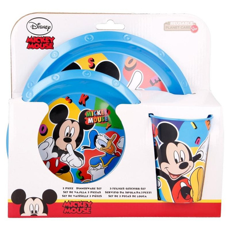 Mickey Mouse - Dishware set (plate, bowl, 260 ml cup) (blue)