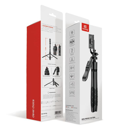 BLUETOOTH SELFIE STICK MIT PILOT MIT STABIL, für Telefon, GoPro, Crong SelfieGo Ultra