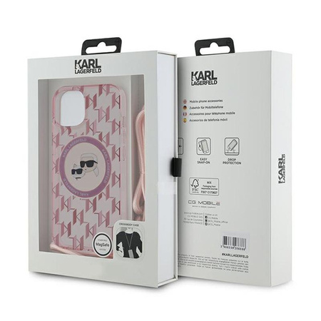 Karl Lagerfeld IML Crossbody Monogramm Karl & Choupette Head MagSafe - iPhone 15 / 14 / 13 Tasche (rosa)