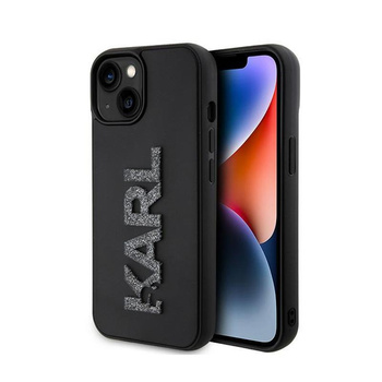 Karl Lagerfeld 3D Rubber Glitter Logo - Coque iPhone 15 (noir)