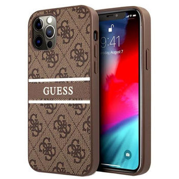 Guess 4G nyomtatott csíkos tok iPhone 12 / iPhone 12 Pro (barna)