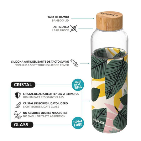 Quokka Flow - Glass water bottle 660 ml (Autumn Leaves)