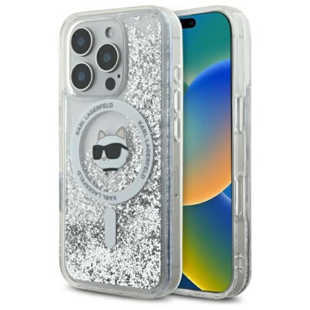 Karl Lagerfeld Liquid Glitter Choupette Head MagSafe - Hülle für iPhone 16 Pro (transparent)