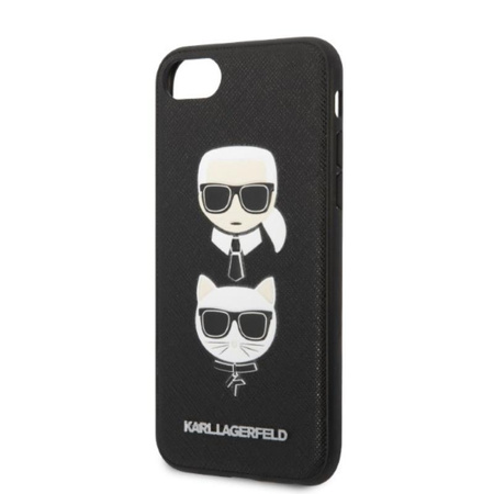 Karl Lagerfeld Saffiano Karl & Choupette Heads - Case for iPhone SE 2022 / SE 2020 / 8 / 7 (Black)