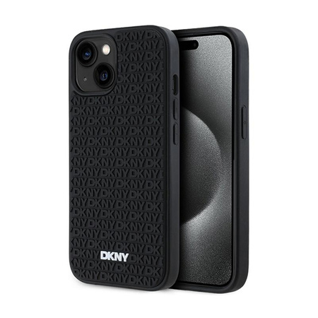 DKNY 3D Rubber Repeat Pattern - Coque pour iPhone 15 Plus (noir)