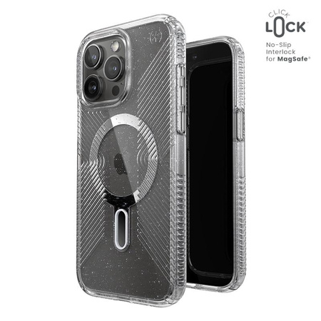 Speck Presidio Lux Grip ClickLock & Magsafe - iPhone 15 Pro Max Case (Clear / Chrome Finish / Serene Silver)