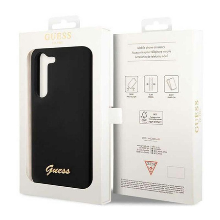 Guess Silicone Script Metal Logo - pouzdro pro Samsung Galaxy S23 (Black)